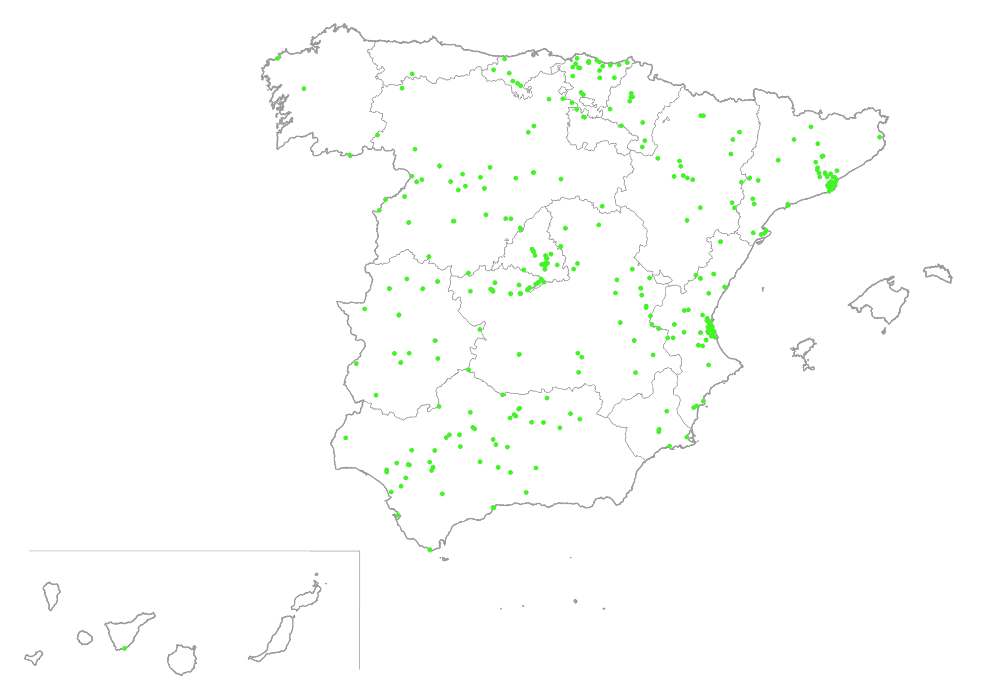 Mapa puntos con PFAS en aguas superficiales y subterráneas