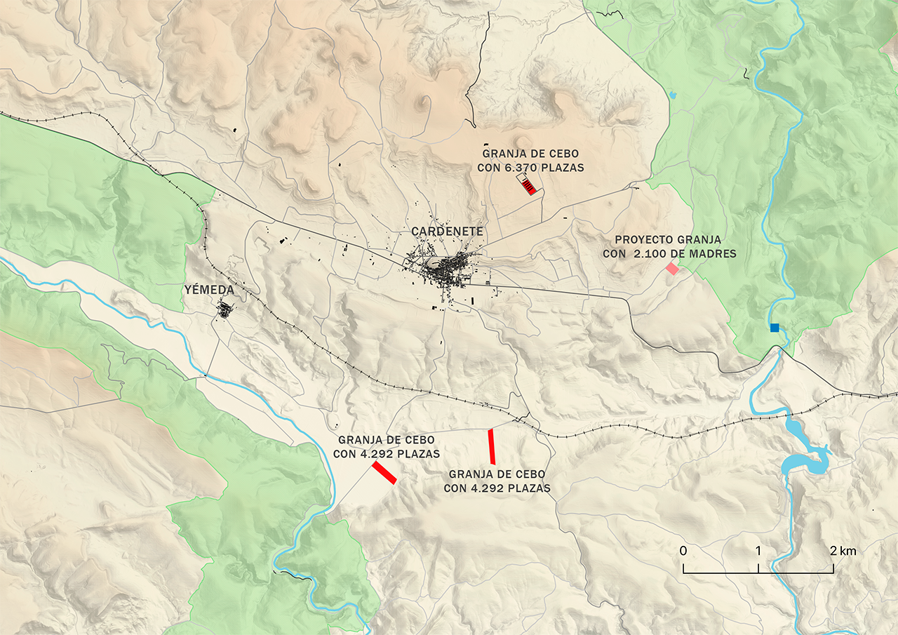 Mapa de situación de las macrogranjas en Cardenete y Yémeda (Cuenca)